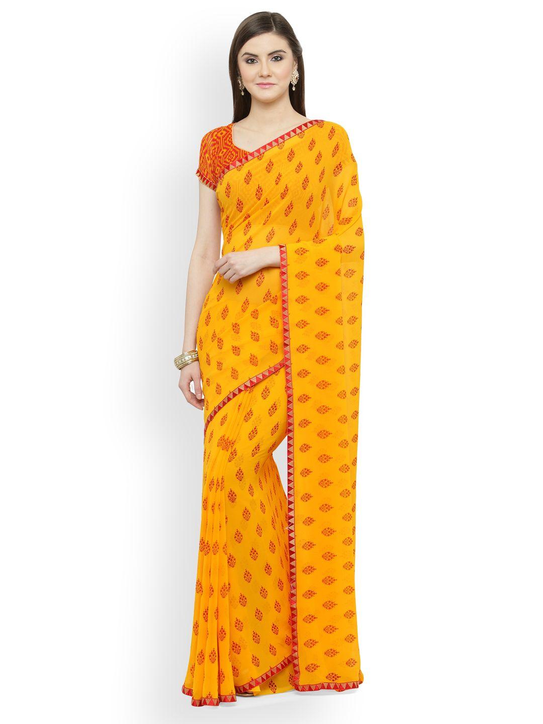 shaily mustard printed pure georgette saree