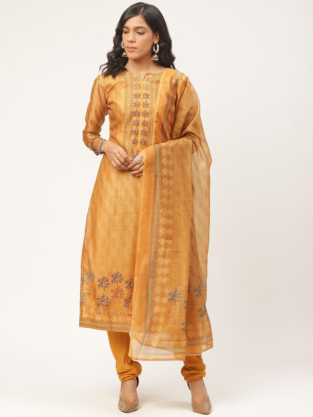 shaily mustard yellow printed unstitched dress material