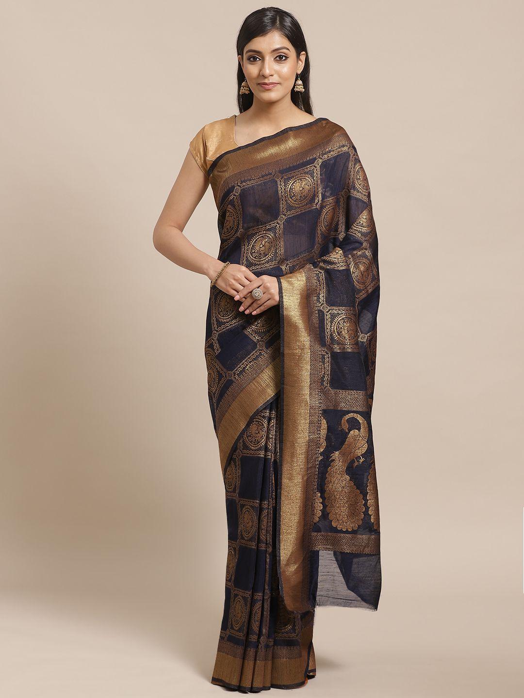 shaily navy blue & golden zari woven design kanjeevaram saree