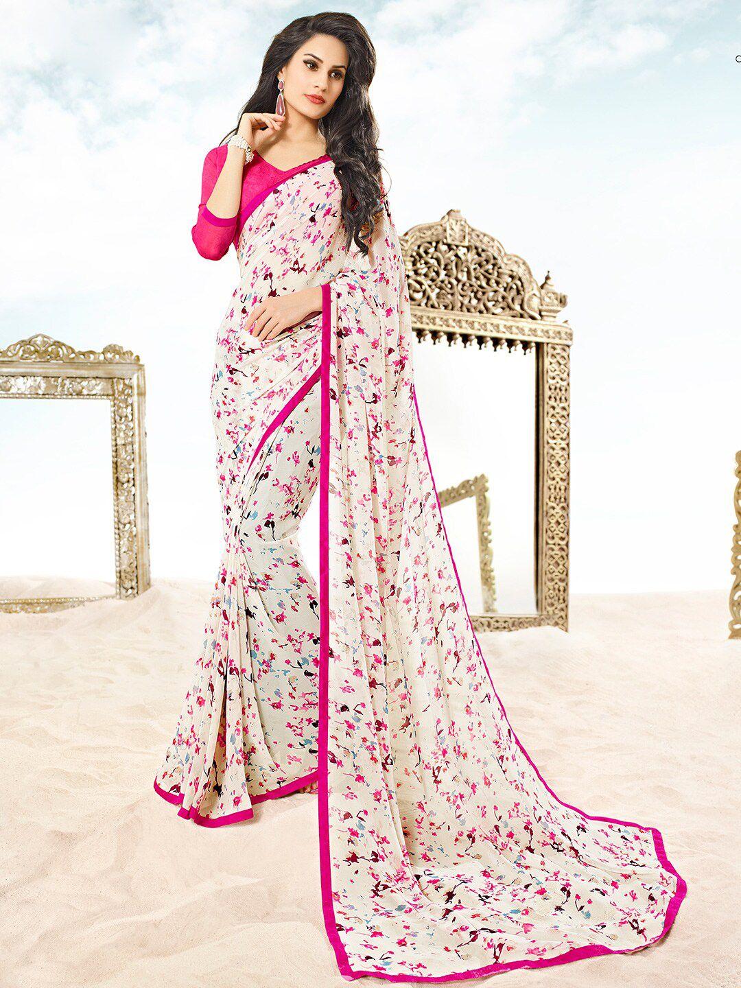 shaily off white & pink pure georgette saree