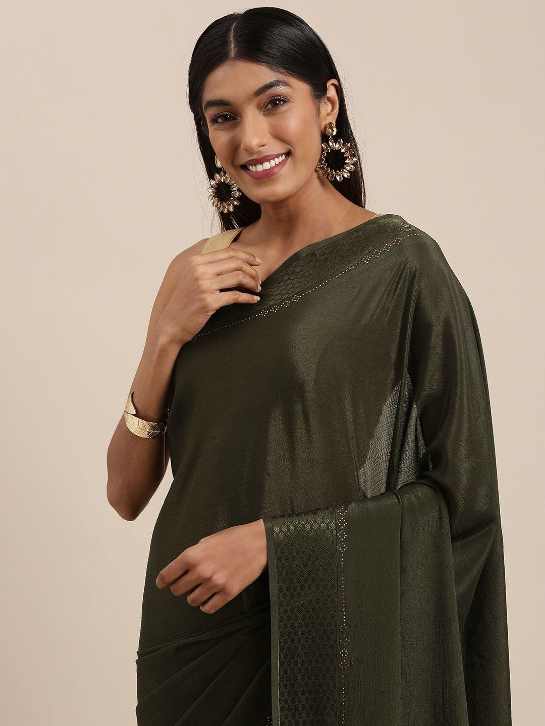 shaily olive green mukaish embellished saree
