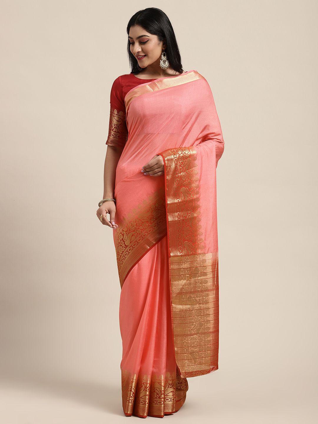 shaily pink & gold-toned solid saree