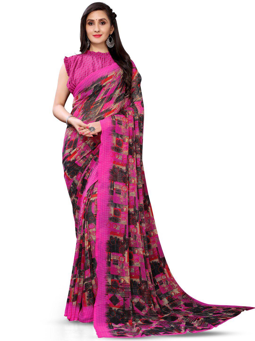 shaily pink & multicoloured pure georgette saree
