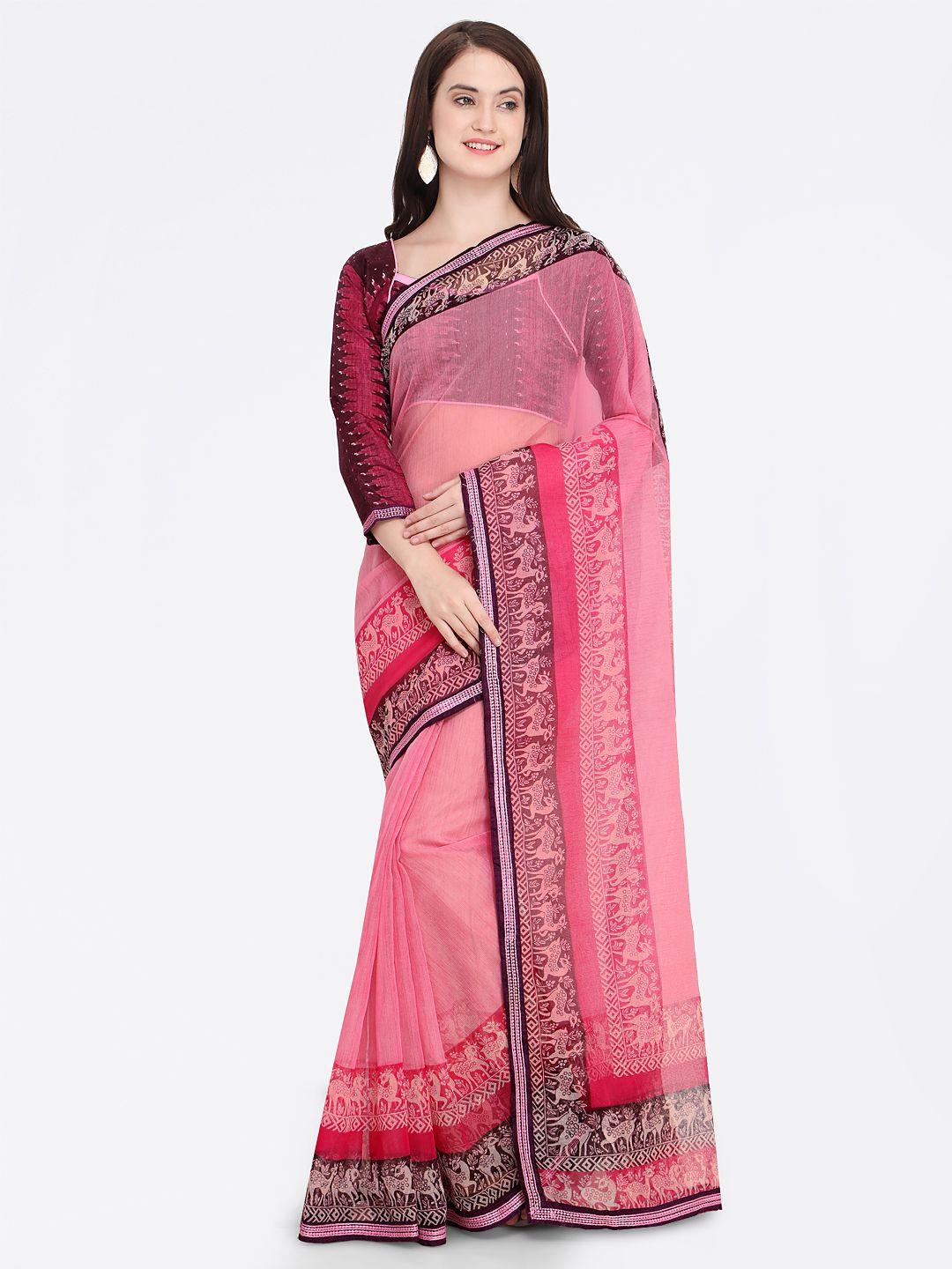 shaily pink & purple cotton blend embroidered saree