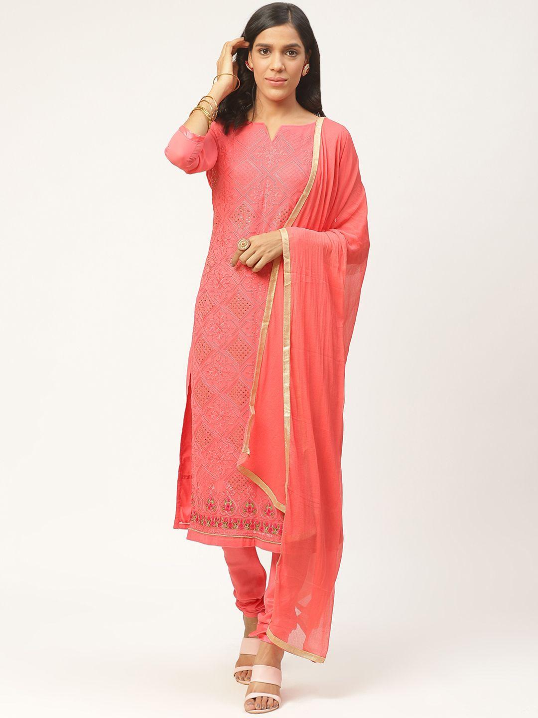 shaily pink embroidered unstitched dress material