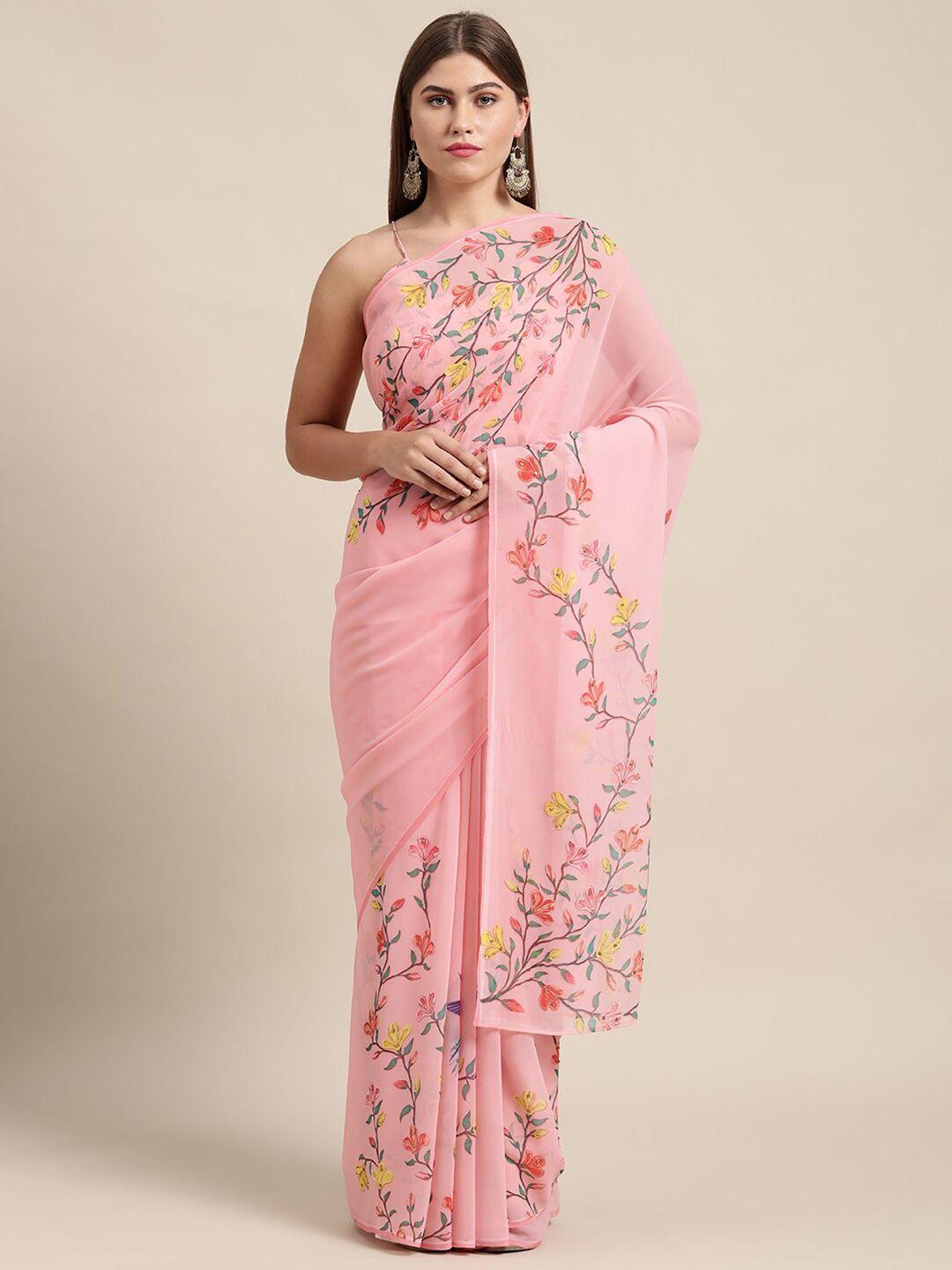 shaily pink floral pure georgette saree