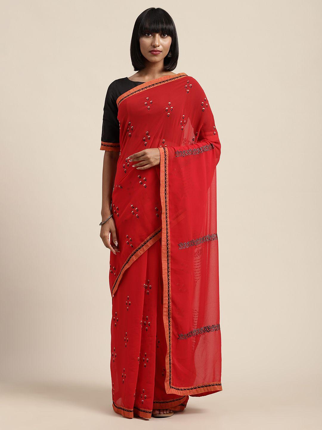 shaily red & black embroidered saree