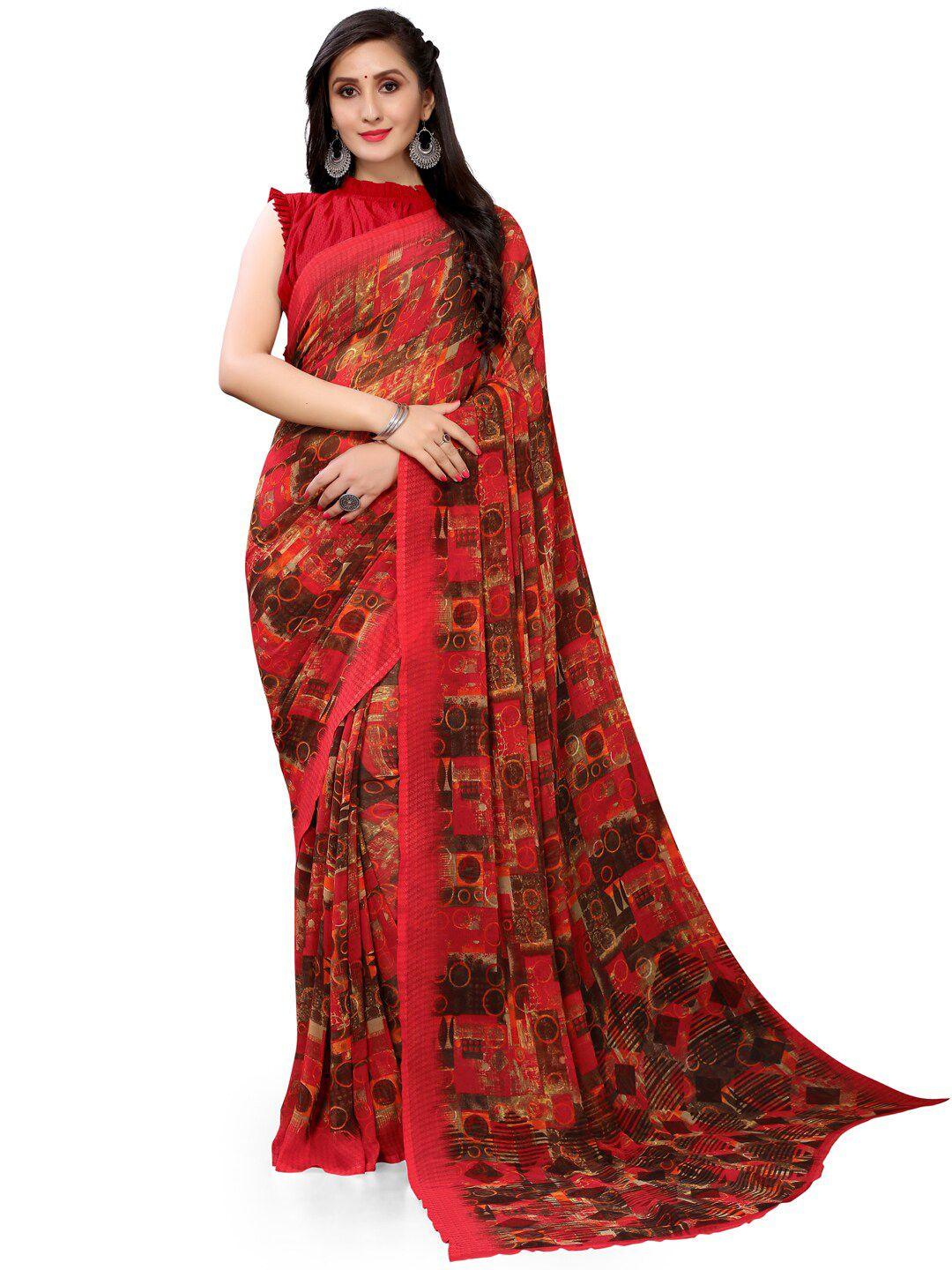 shaily red & multicoloured pure georgette saree