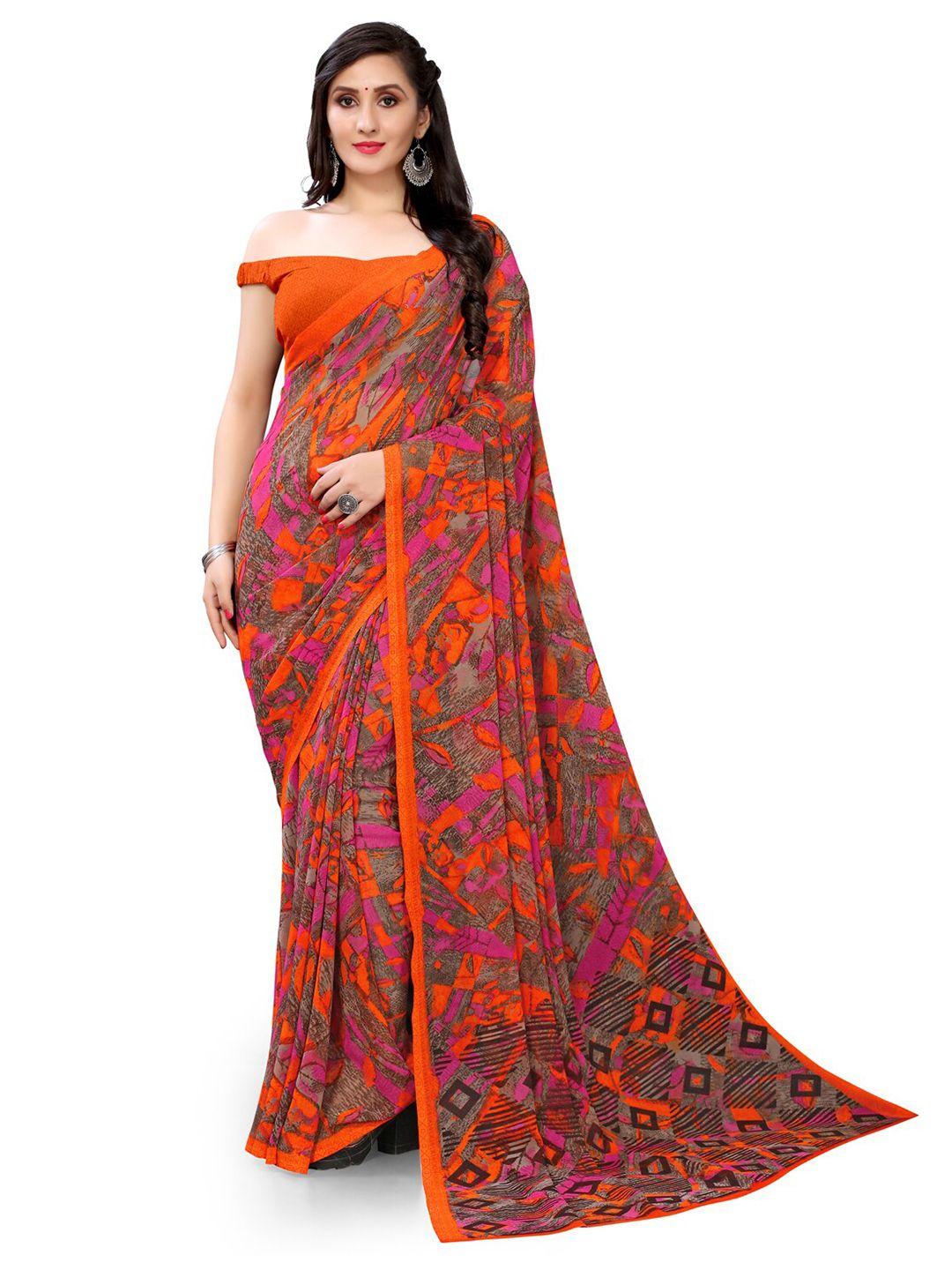 shaily red & pink abstract printed saree