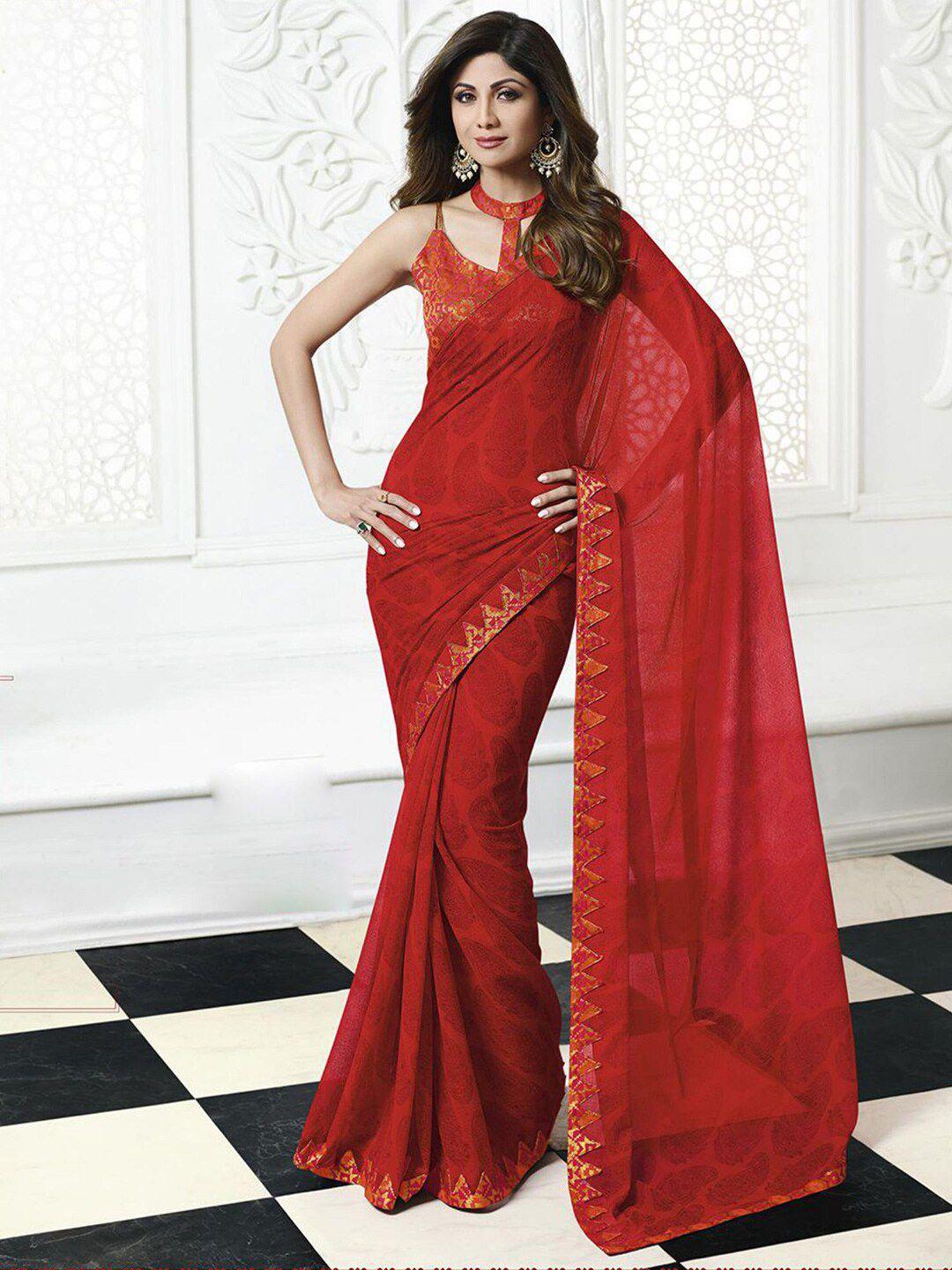 shaily red ethnic motifs zari pure chiffon saree