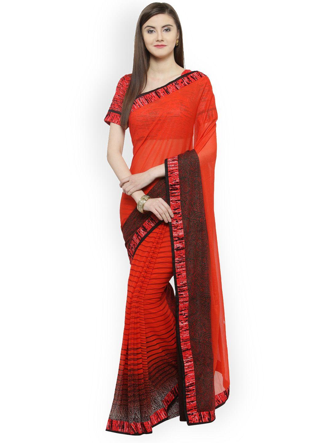 shaily red printed pure georgette saree