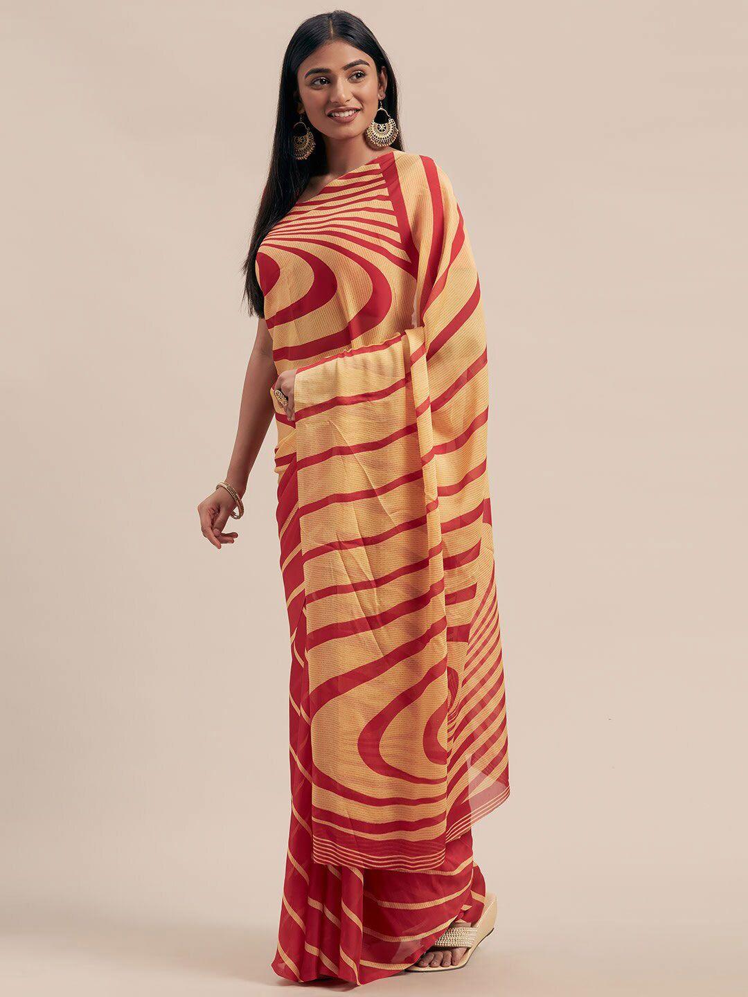 shaily red striped poly georgette saree