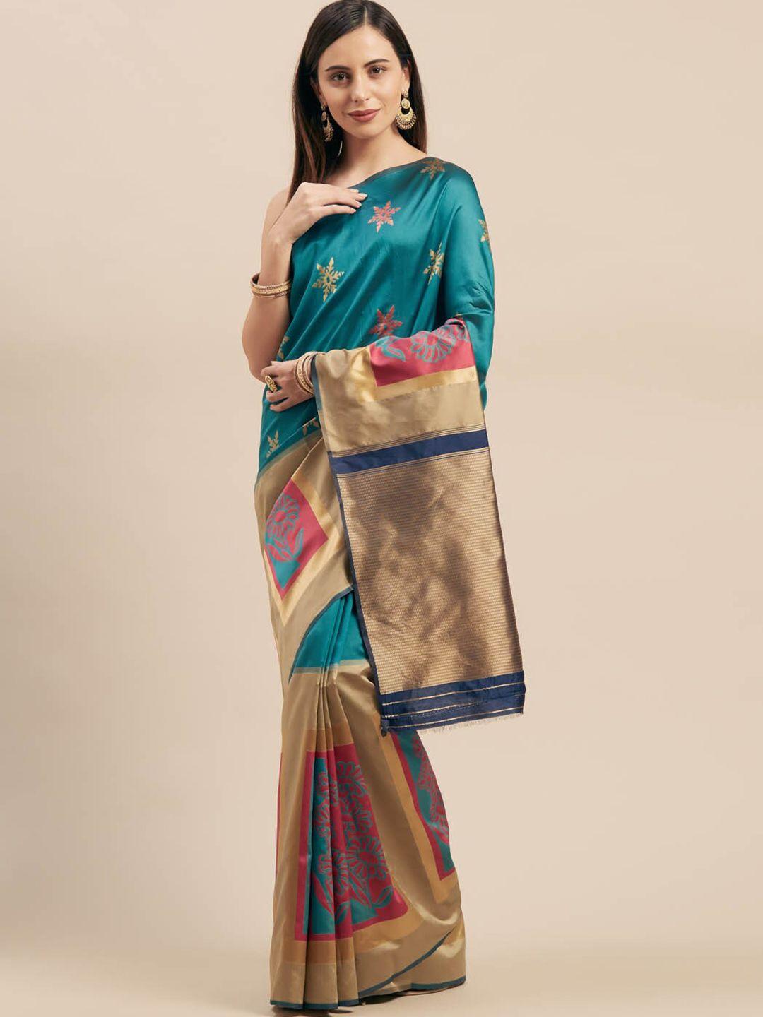 shaily teal green ethnic motifs woven design zari saree