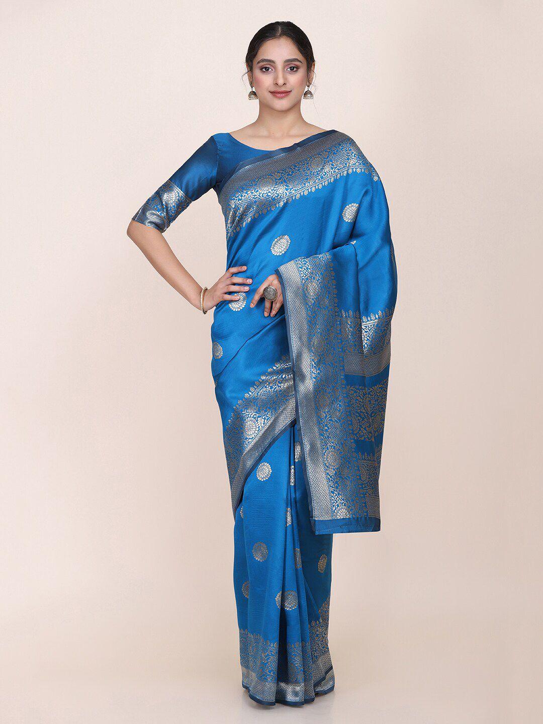 shaily turquoise blue & gold-toned ethnic motifs silk blend saree