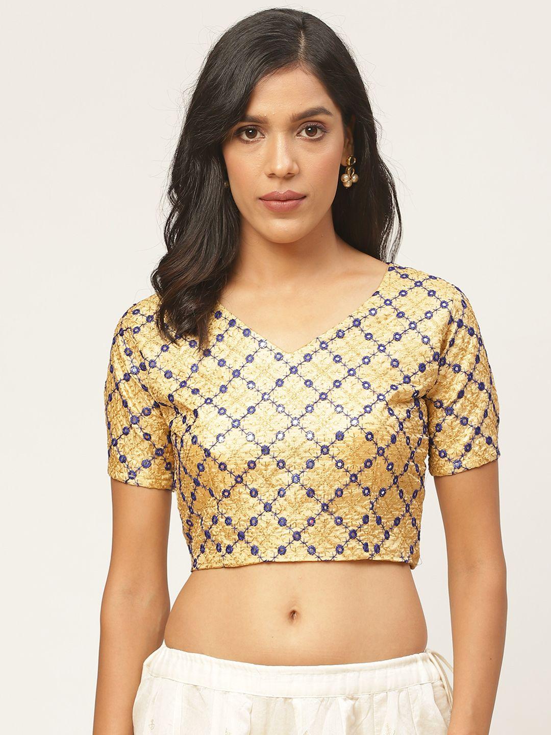 shaily women beige & blue embellished saree blouse