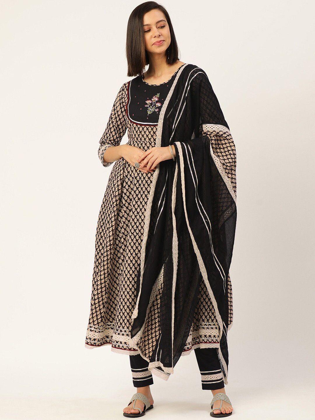 shaily women floral printed regular kurta with trousers & with dupatta