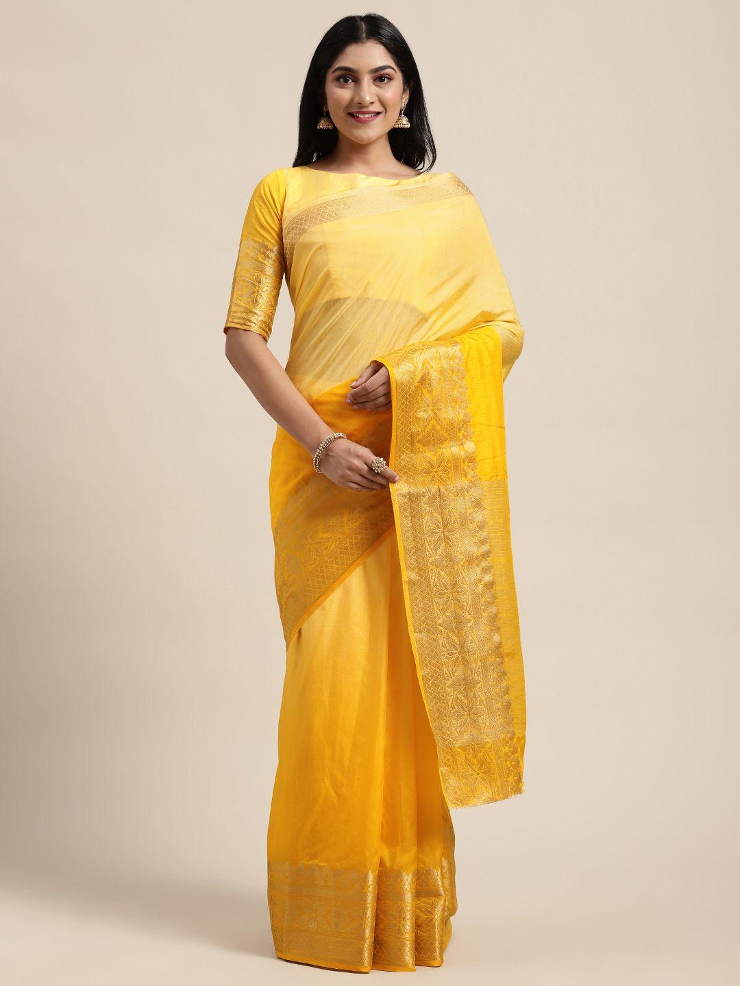 shaily yellow & gold-toned solid saree