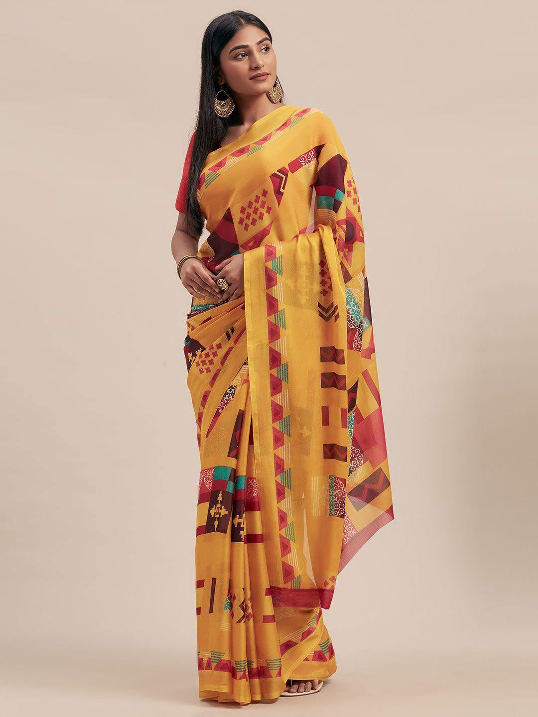 shaily yellow poly georgette saree