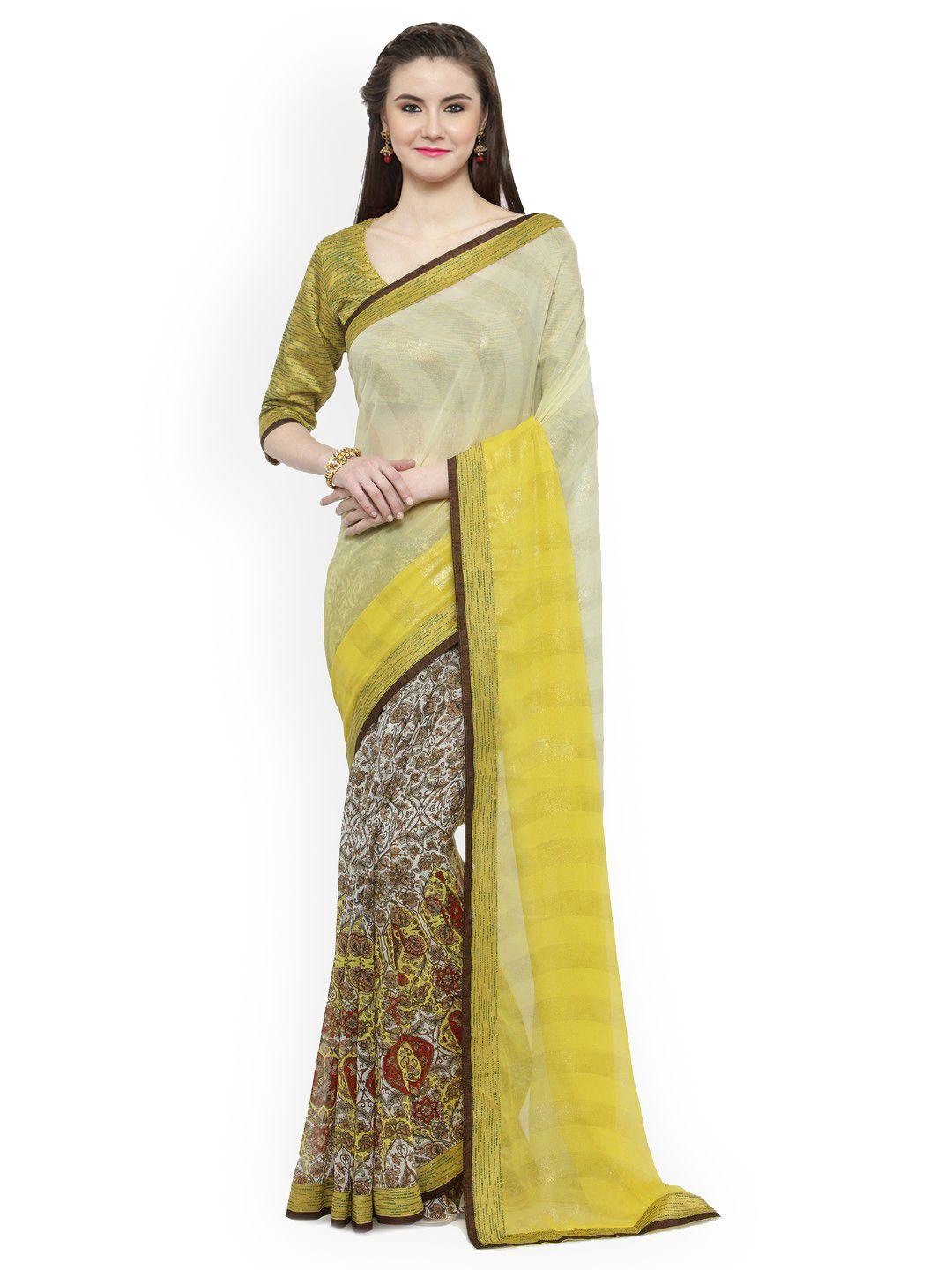shaily yellow printed pure georgette saree