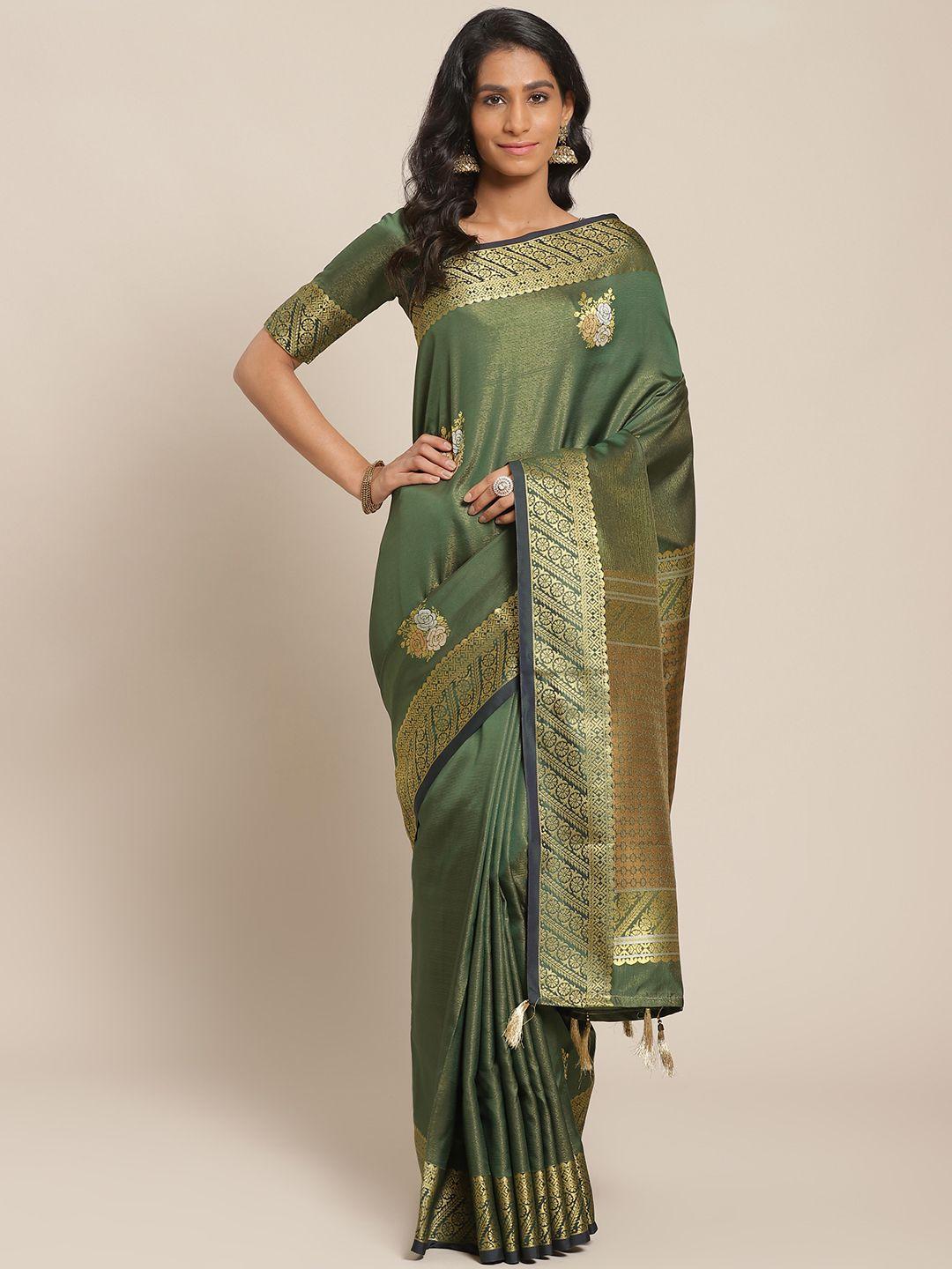 shangrila green & golden floral brasso woven design saree