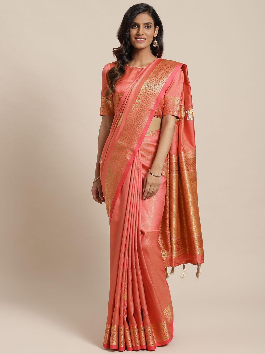 shangrila pink & golden brasso weave design saree