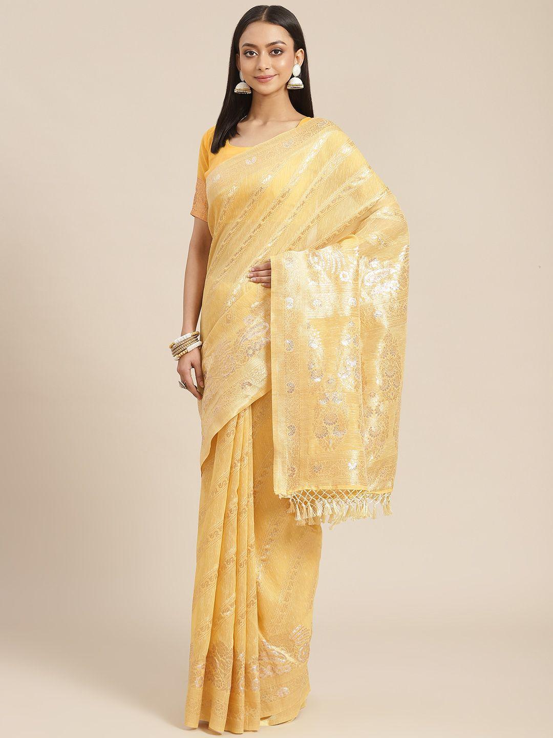 shangrila yellow ethnic motifs art silk saree