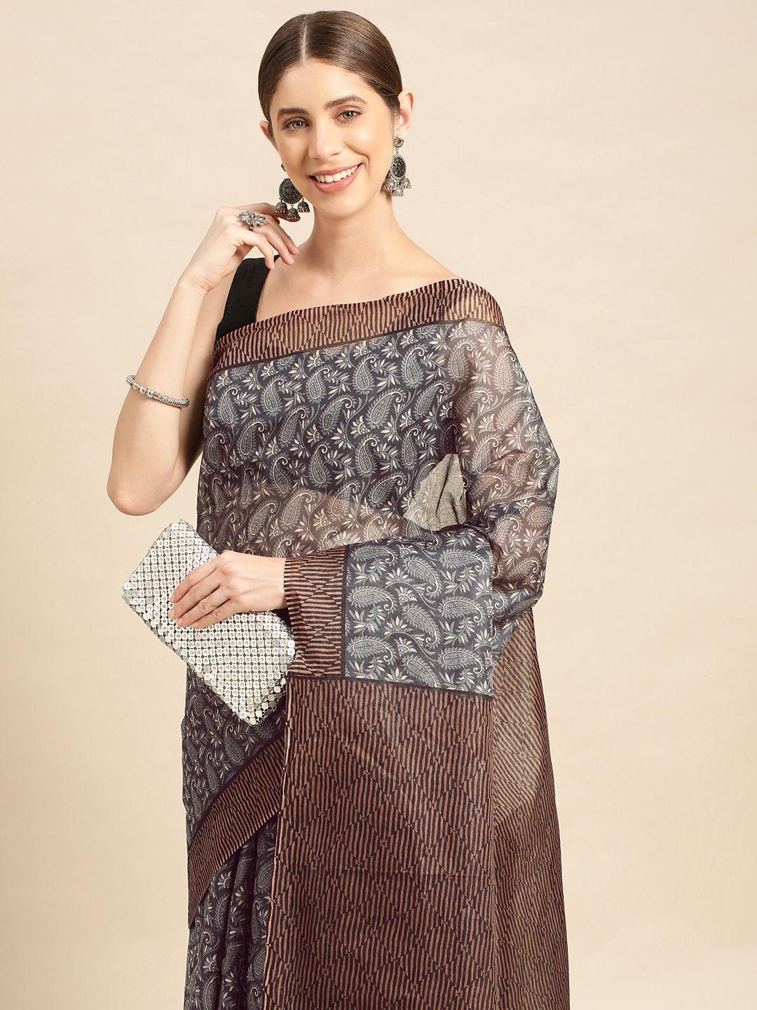 shanvika paisley printed pure cotton block print saree