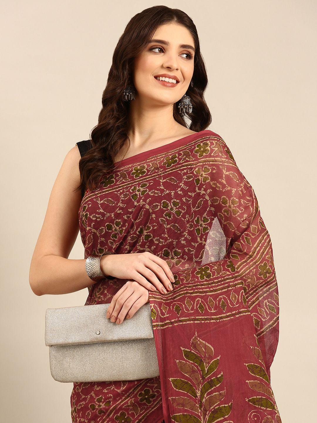 shanvika red batik pure cotton block print saree