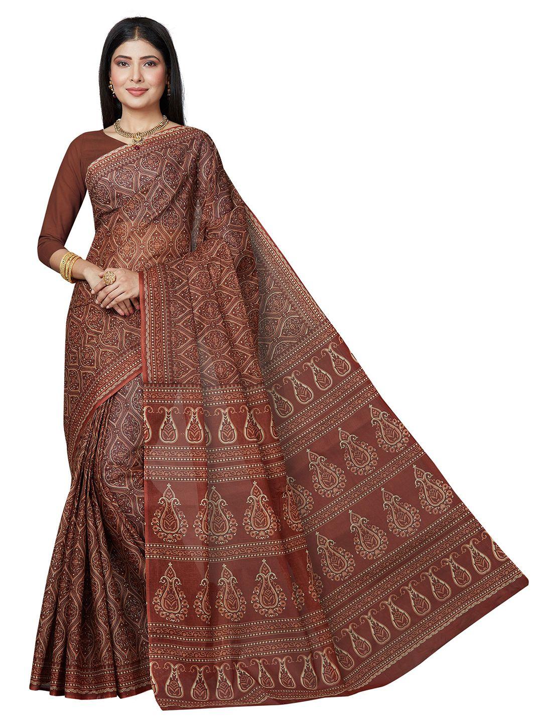 shanvika rust ethnic motifs pure cotton  block print saree