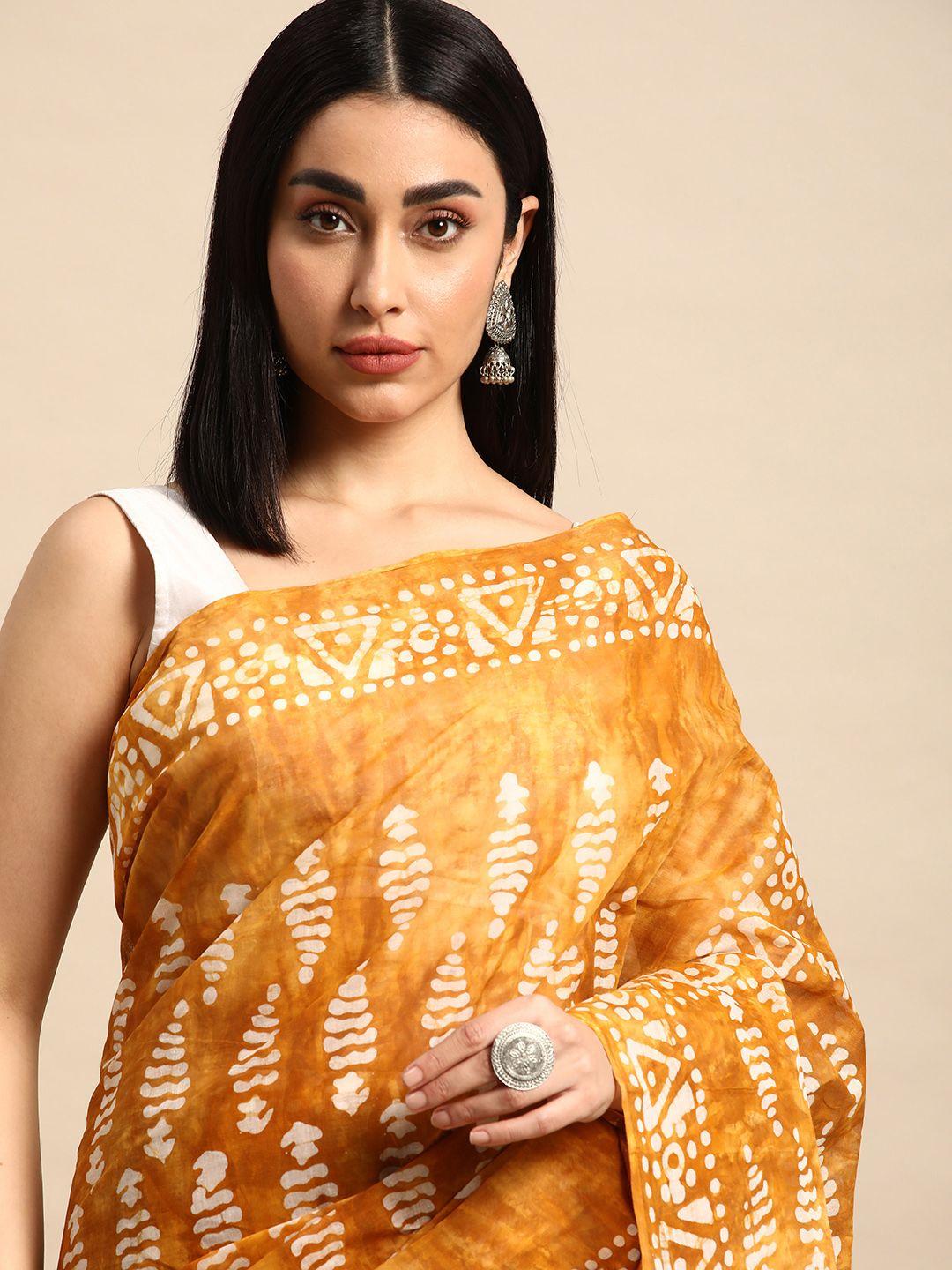 shanvika batik pure cotton block print saree