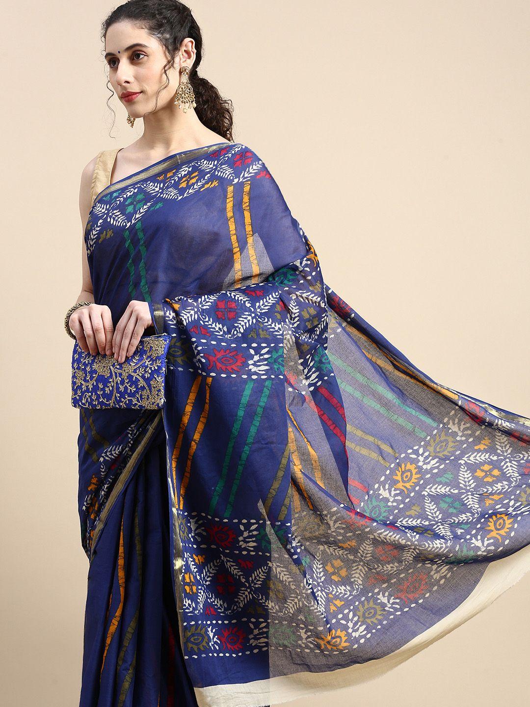 shanvika batik pure cotton block print saree