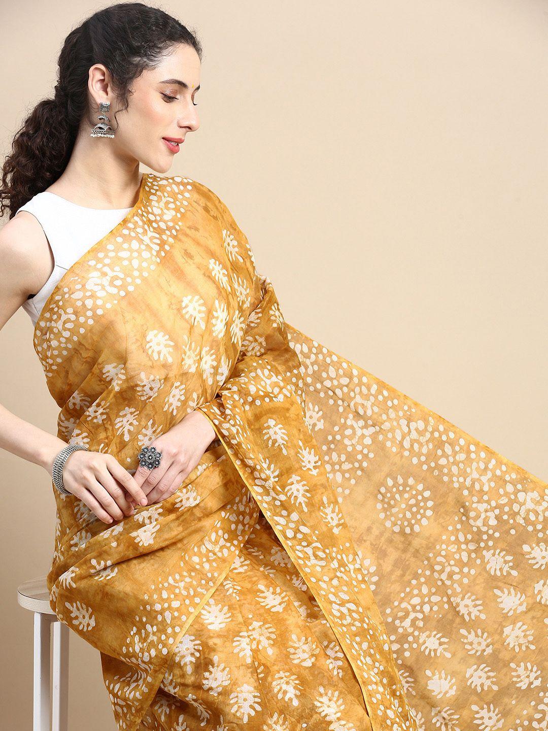 shanvika batik pure cotton block print saree