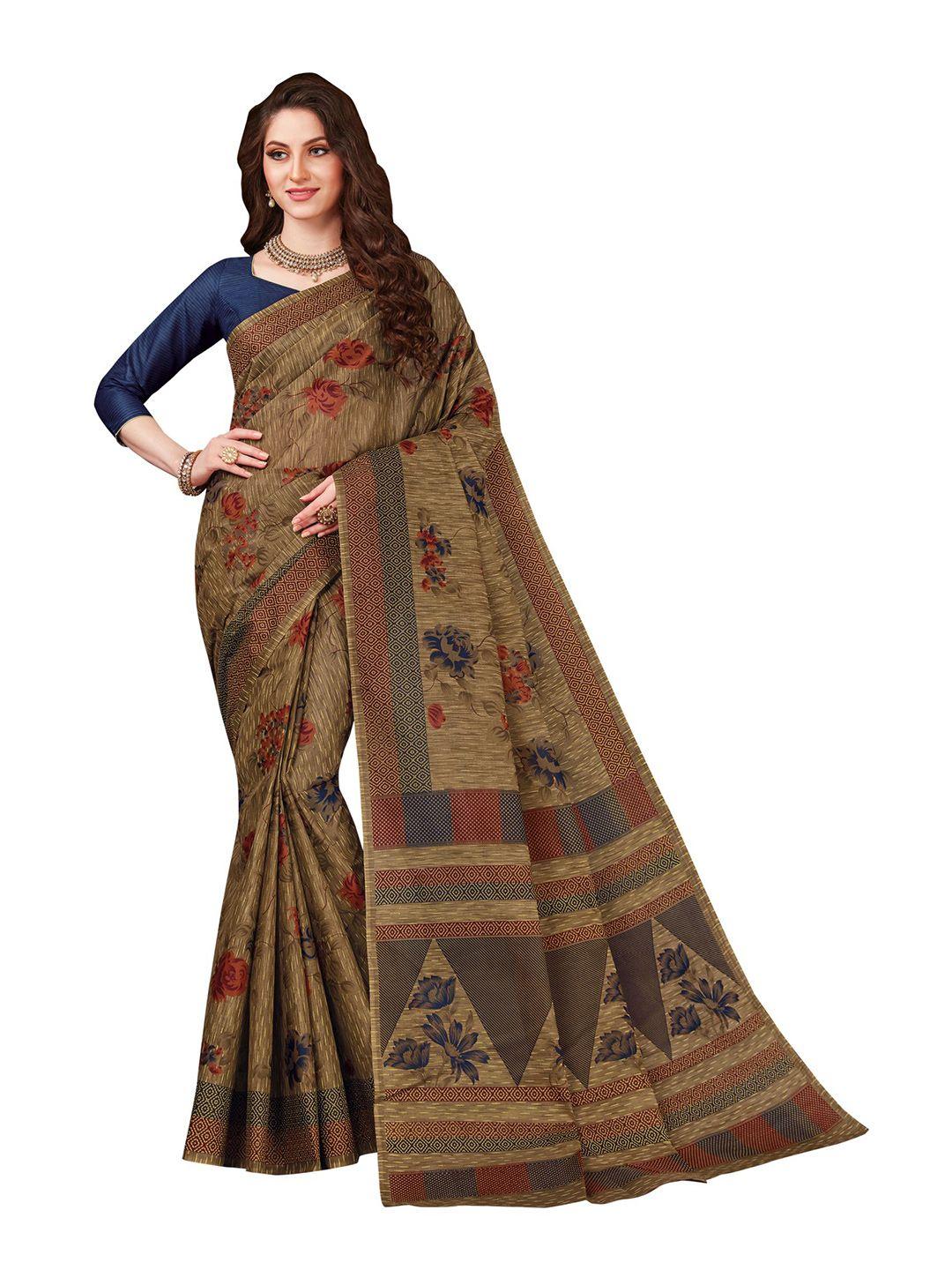 shanvika beige & maroon floral pure cotton  block print saree