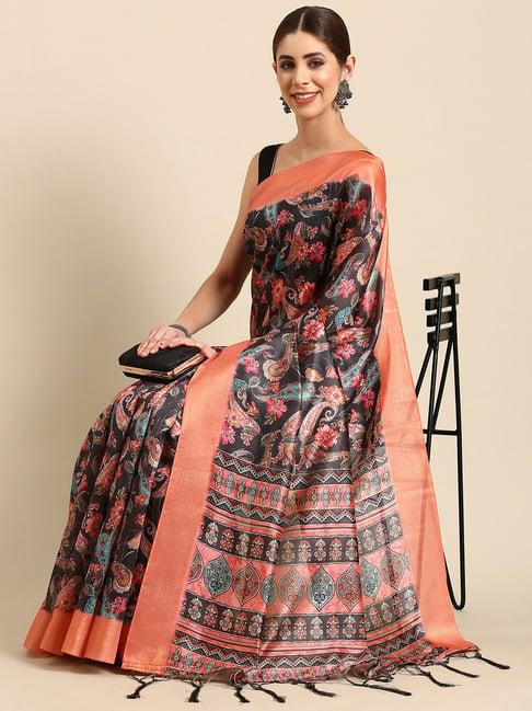 shanvika dark grey art silk floral design saree with blouse