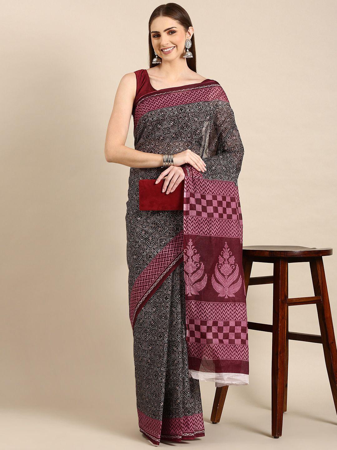shanvika ethnic motifs print pure cotton saree