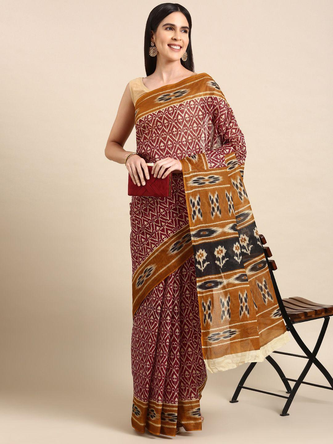 shanvika ethnic motifs print pure cotton saree