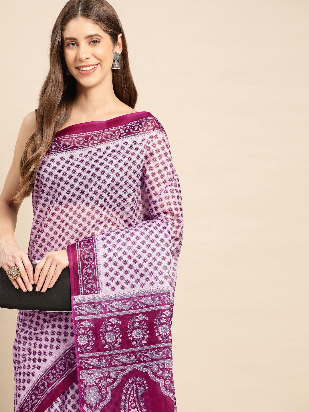 shanvika floral block print pure cotton saree