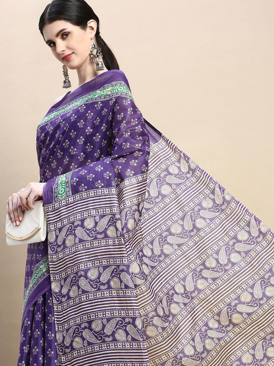 shanvika floral pure cotton block print saree