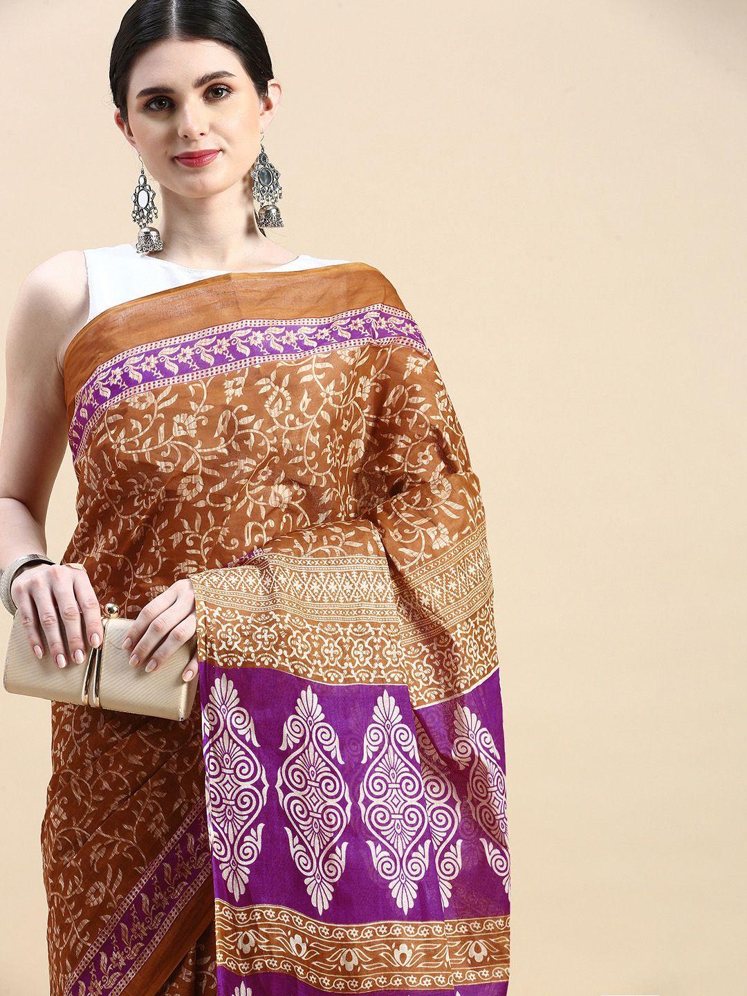 shanvika floral pure cotton block print saree