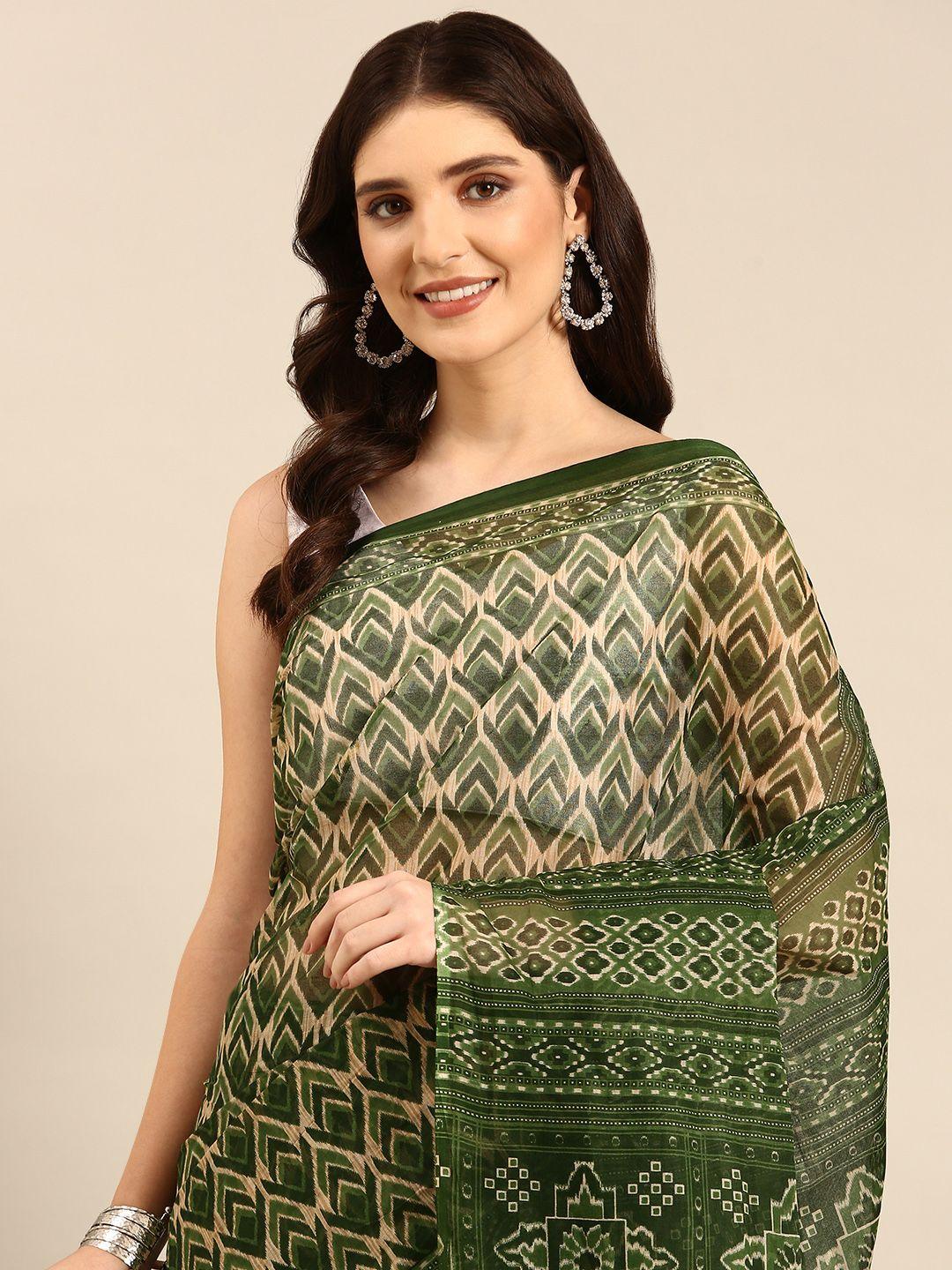 shanvika green pure cotton block print saree