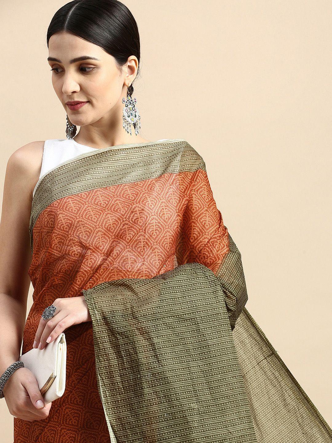 shanvika pure cotton block print saree