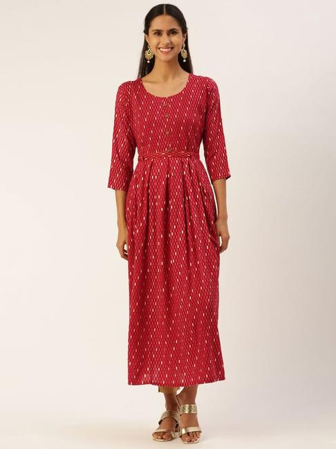 shanvika red printed a line kurta