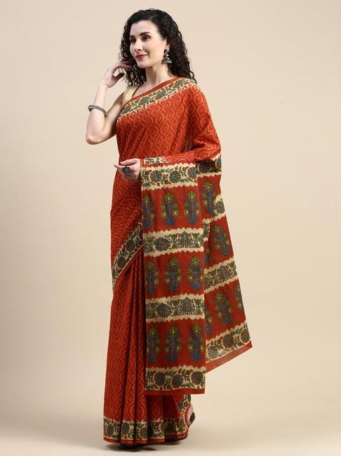 shanvika red printed cotton saree without blouse