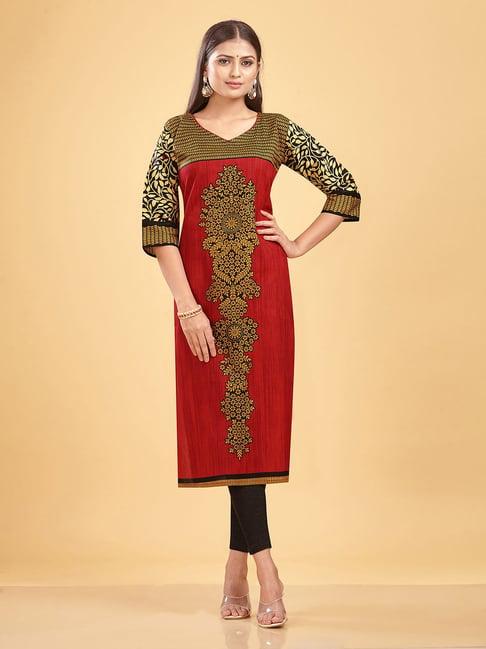 shanvika red printed cotton straight kurta