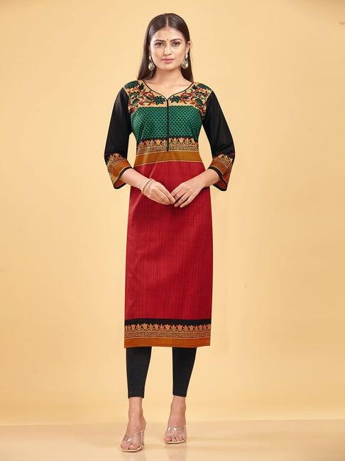 shanvika red printed cotton straight kurta