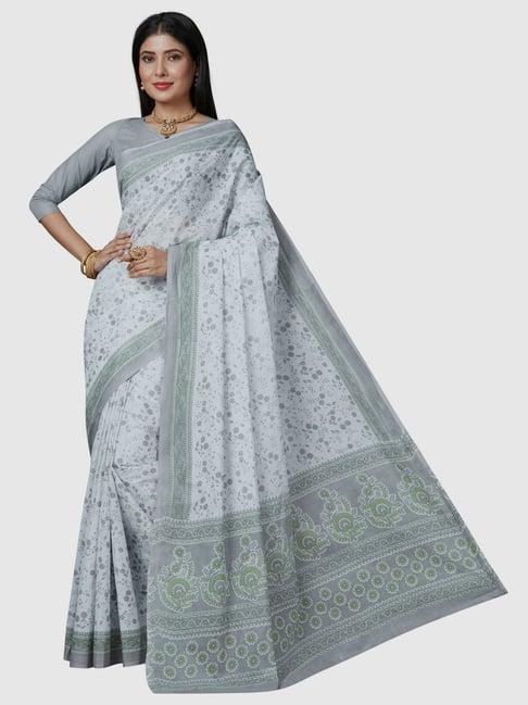 shanvika white pure cotton floral print saree without blouse