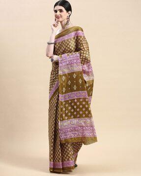 shanvika women's pure cotton ethnic motif print saree without blouse piece printed saree