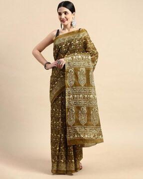 shanvika women's pure cotton floral print saree without blouse piece printed saree
