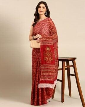 shanvika women's pure cotton saree-floral print without blouse piece traditional saree