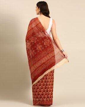 shanvika women's pure cotton saree-ikkat print without blouse piece traditional saree